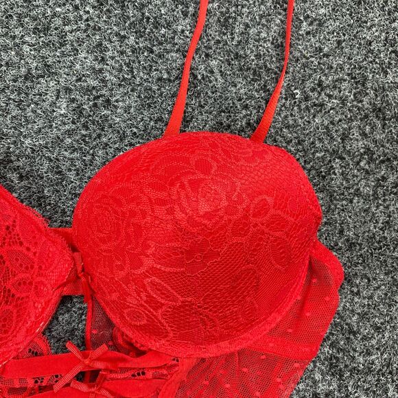 Sexy Lingerie Lace Mesh Teddy Bustier Bodysuit Fandango Red Piece Size Large - Picture 5 of 7